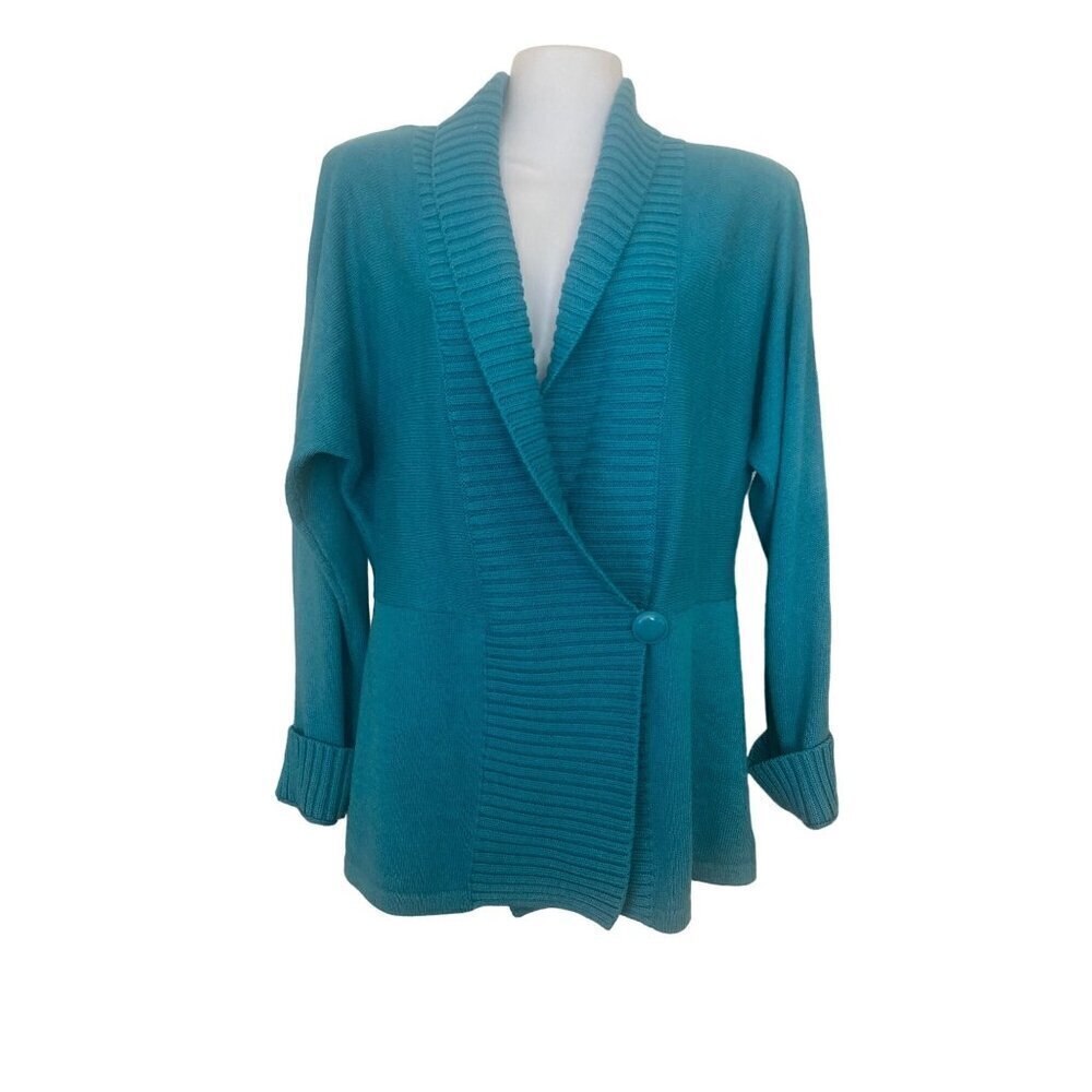 Shawl Collar Ribbed Cardigan Sweater Jacket Button Close Jones New York Med